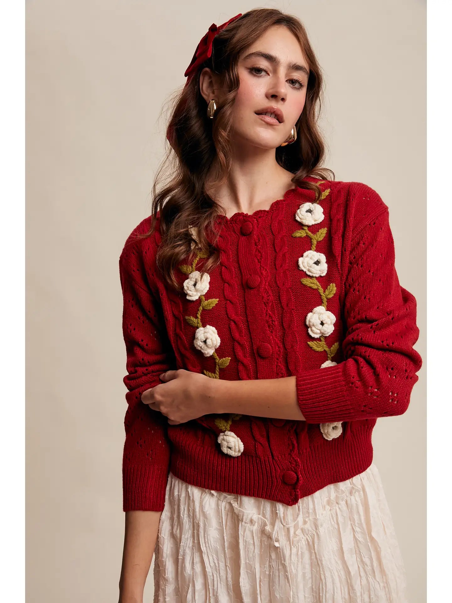 Red Crochet Flower Cardigan