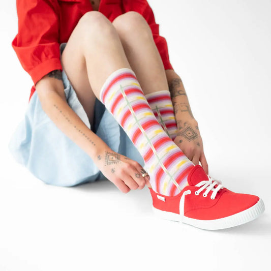 Red Multi Ikat Socks