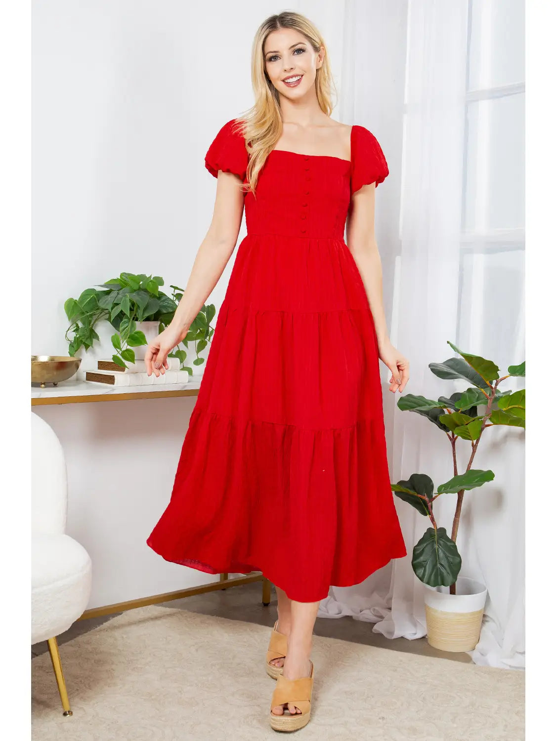 Red Puff Sleeve Dress