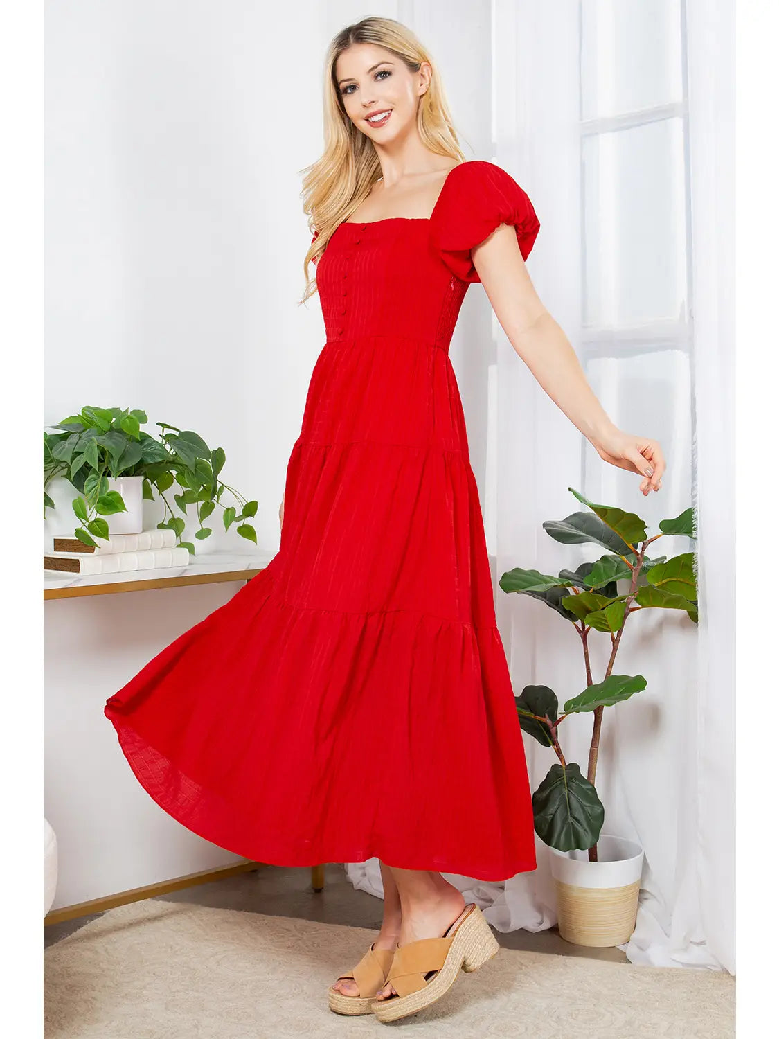 Red Puff Sleeve Dress