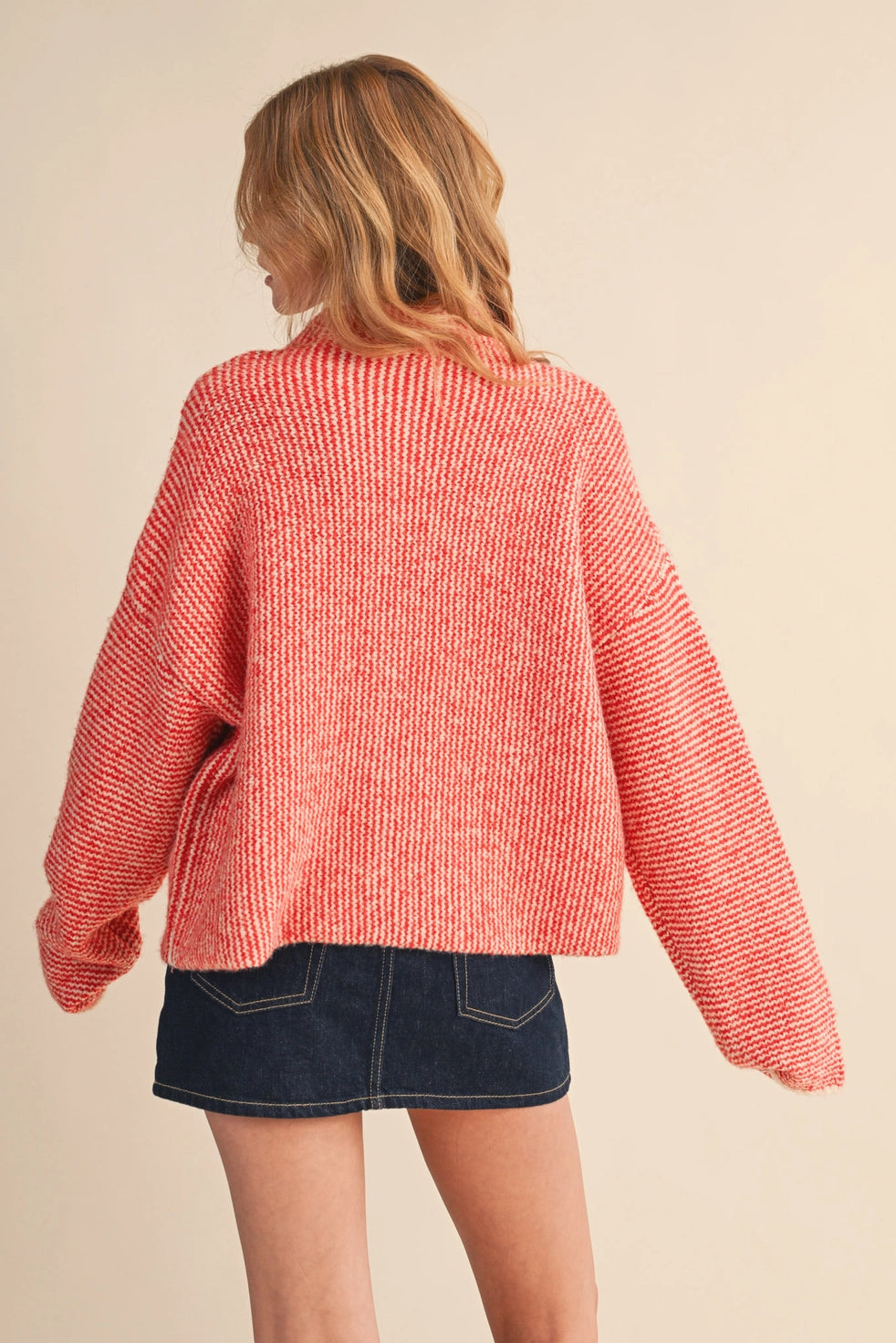 Red & Ivory Striped Cardigan with Colorful Buttons