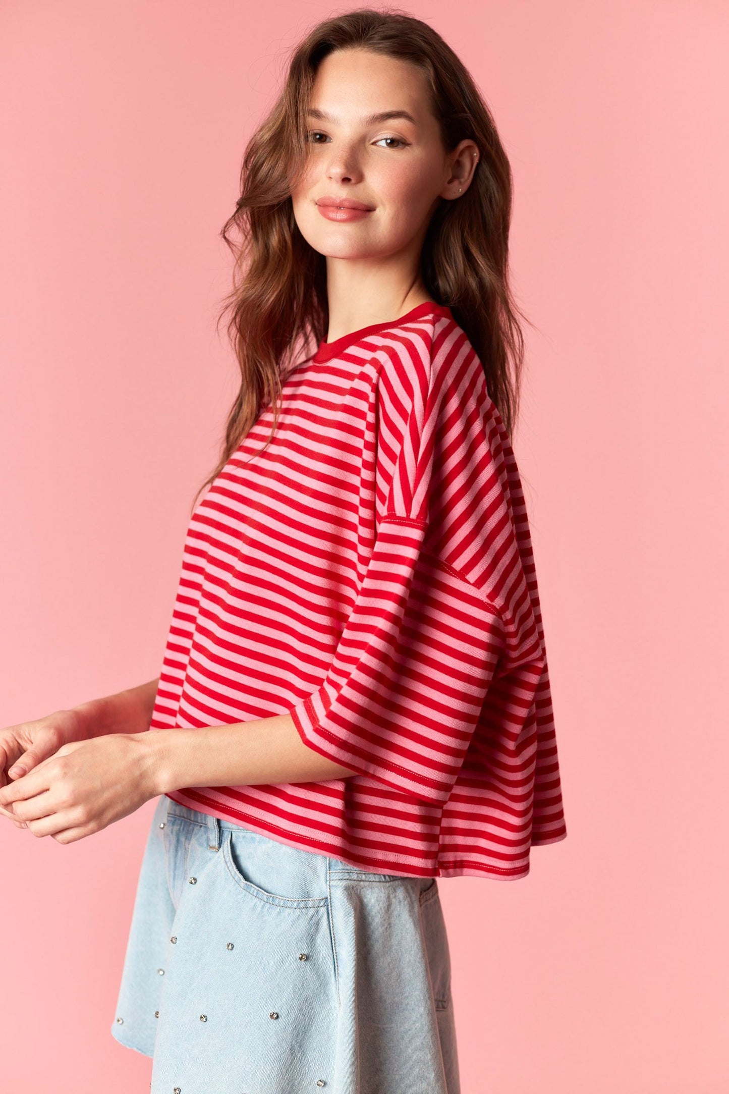 Red & Pink Oversized Crop Top
