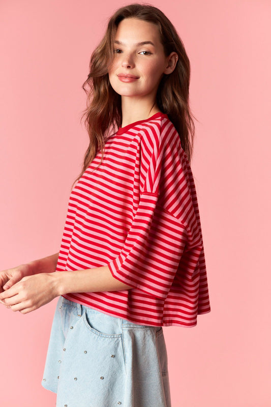 Red & Pink Oversized Crop Top