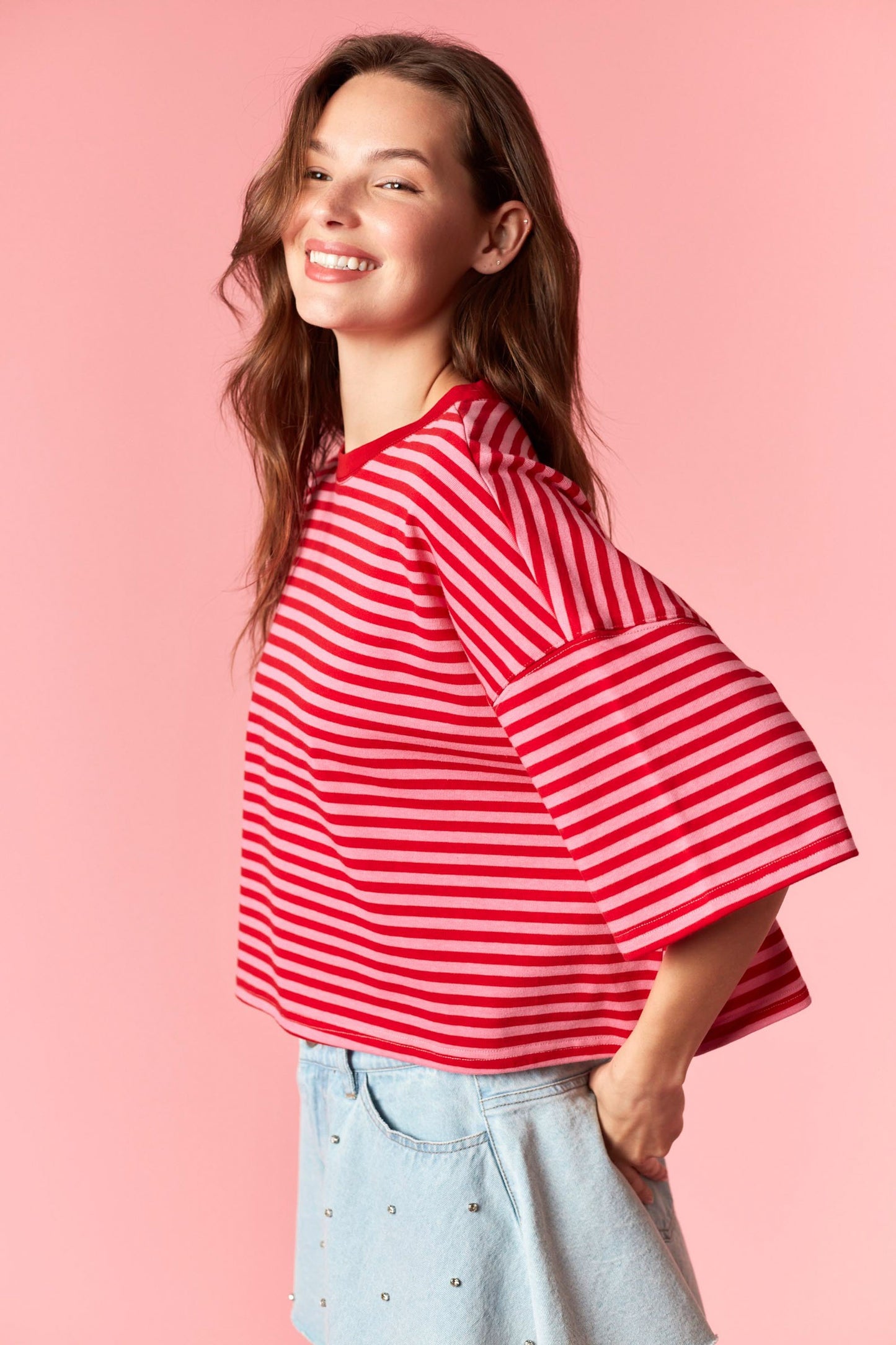Red & Pink Oversized Crop Top