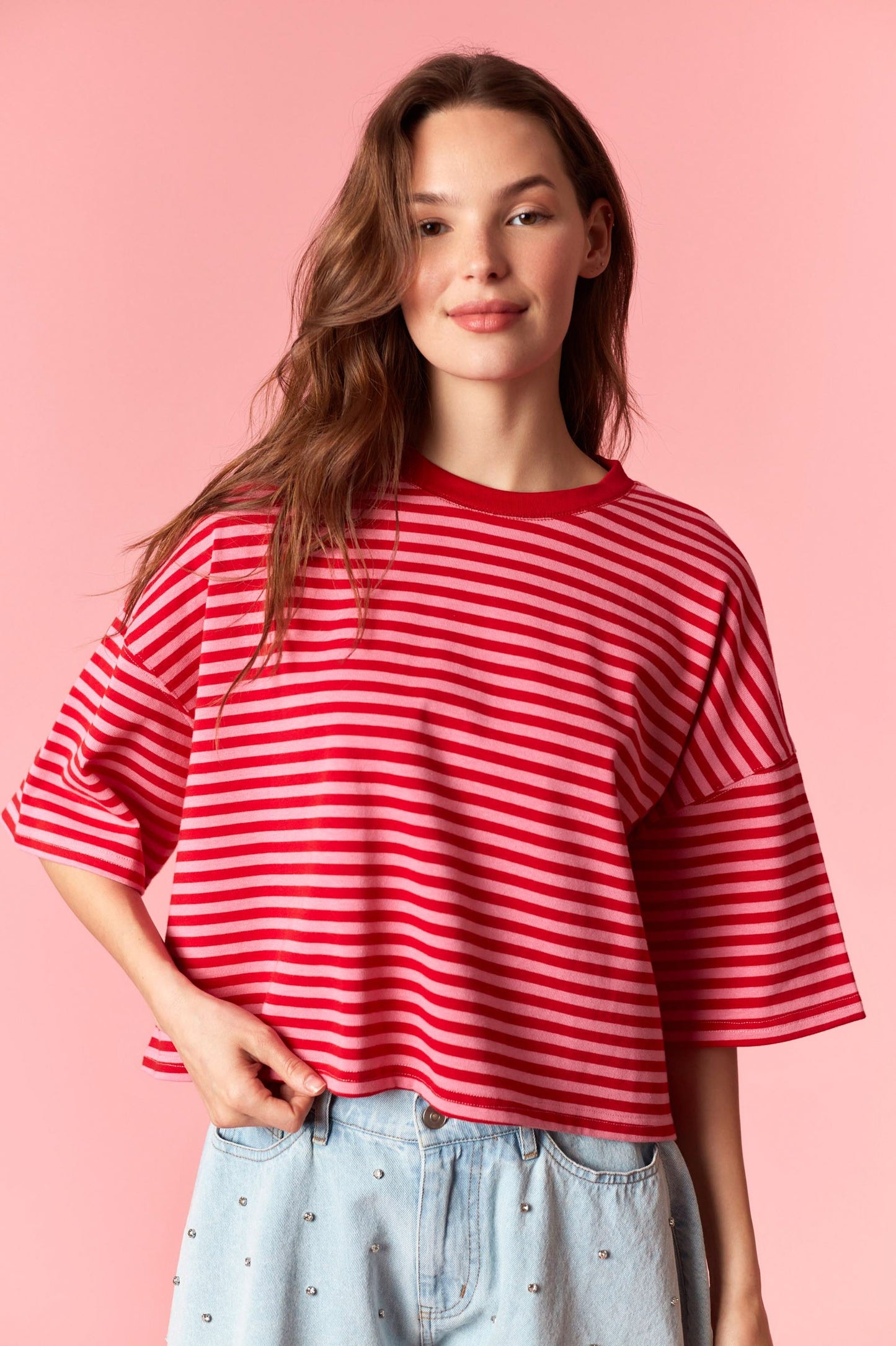 Red & Pink Oversized Crop Top
