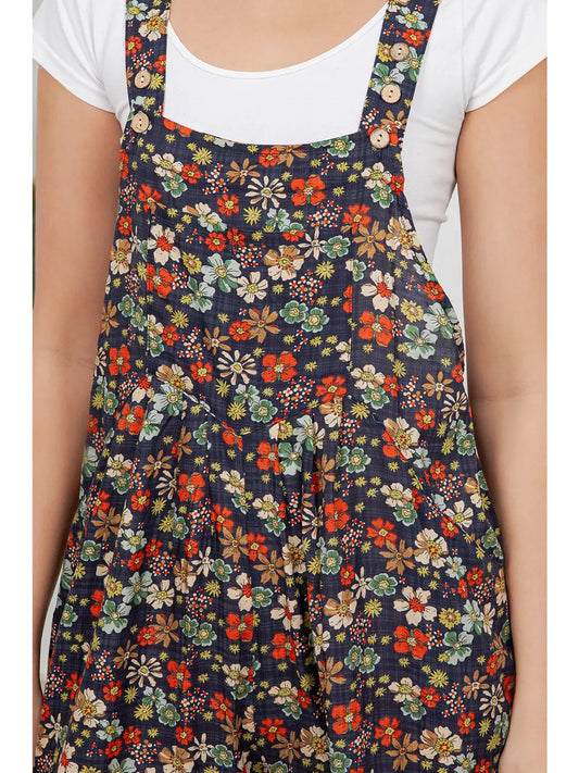 Retro Floral Print Overalls