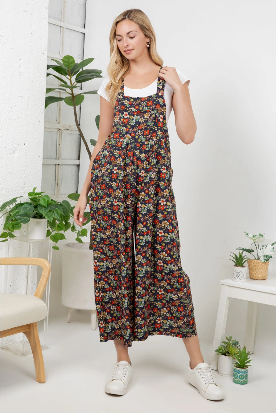 Retro Floral Print Overalls