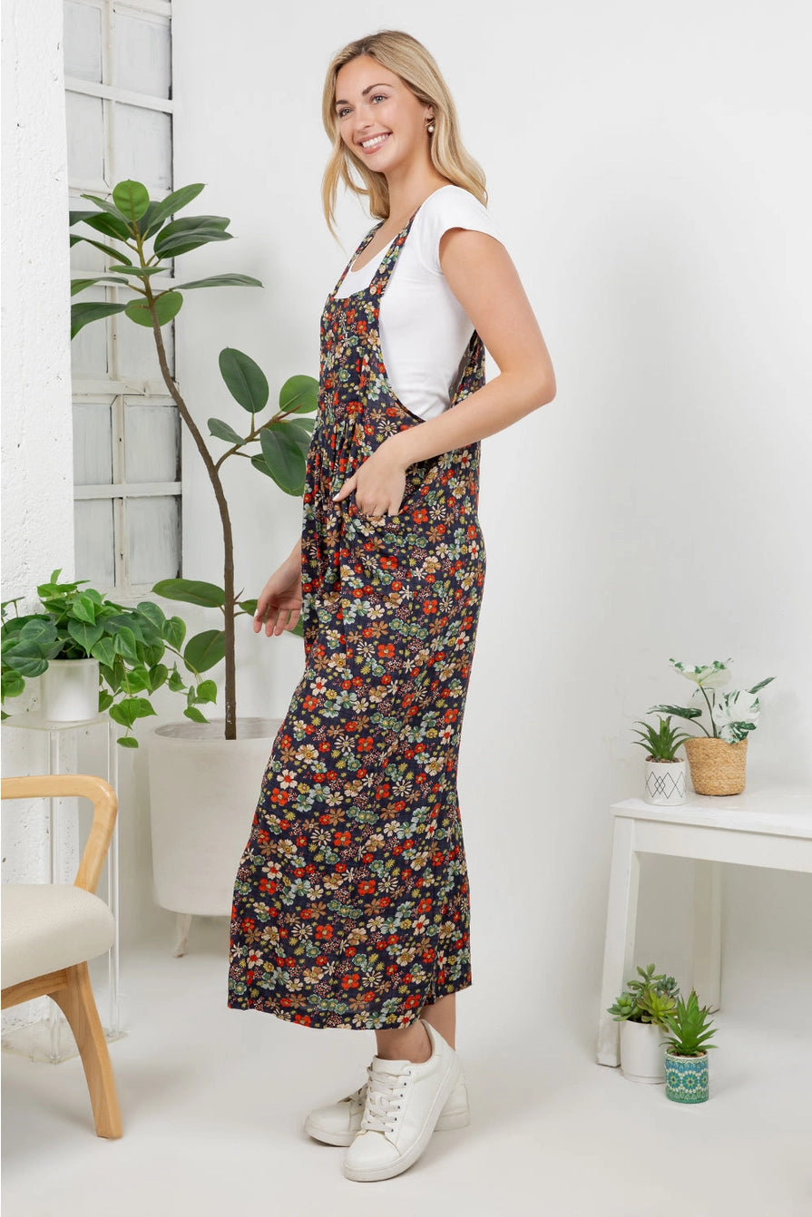 Retro Floral Print Overalls