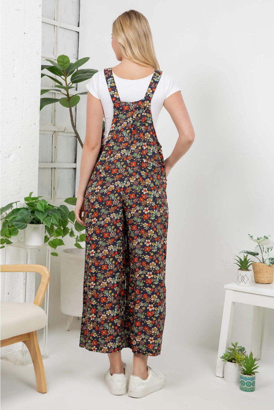 Retro Floral Print Overalls