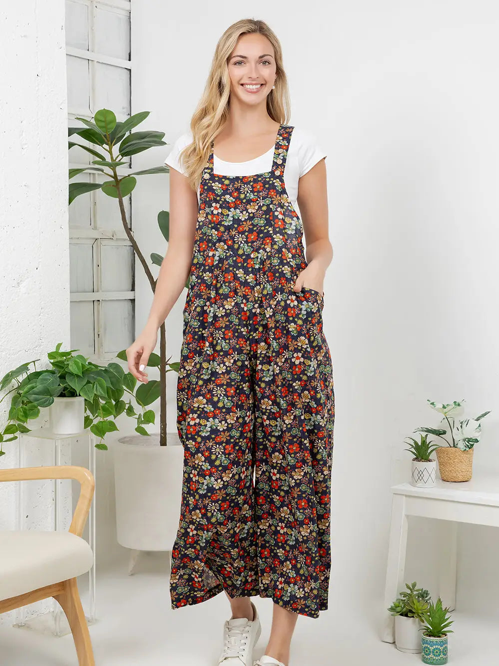 Retro Floral Print Overalls