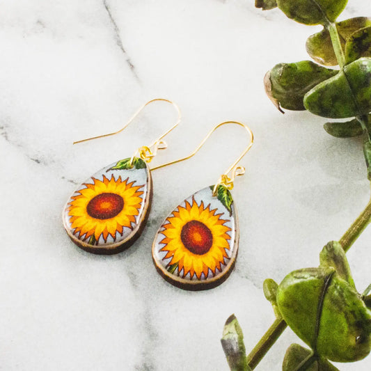 Retro Sunflower Petite Drop Earrings