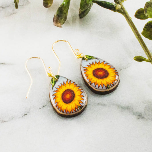 Retro Sunflower Petite Drop Earrings