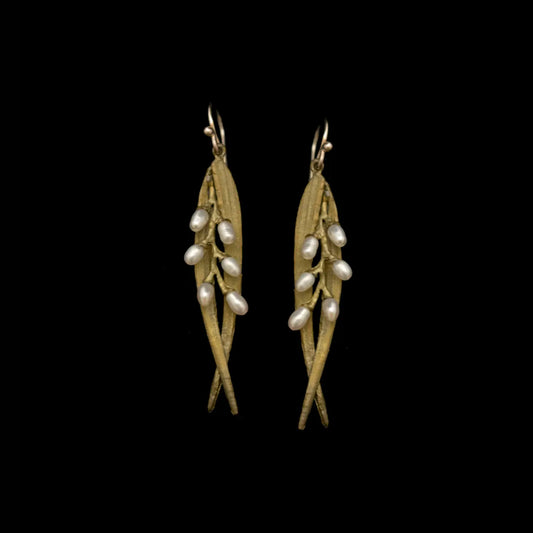 Rice Double Leaf Pearl Wire Earrings