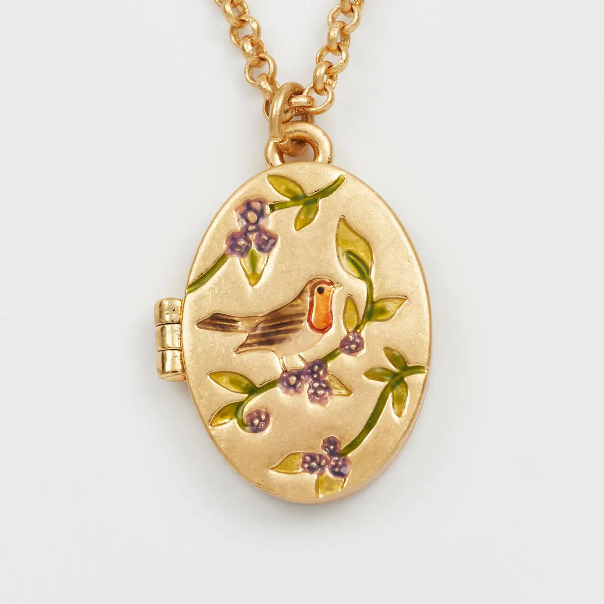 Robin & Blackberry Gold Oval Locket by Fable England