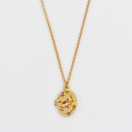 Robin & Blackberry Gold Oval Locket by Fable England