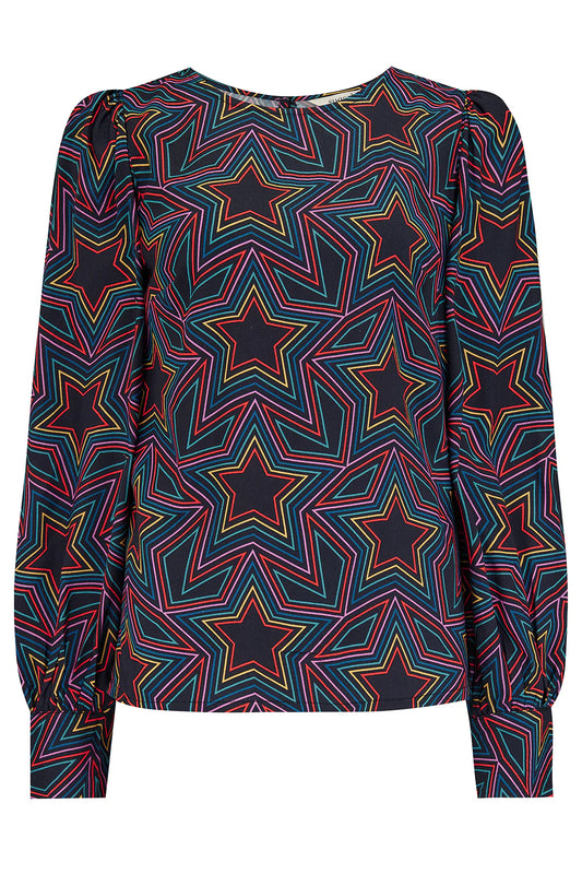 Black Rainbow Star Explosion Ronnie Puff Sleeve Top