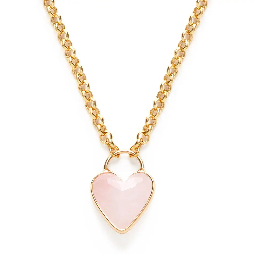 Rose Quartz Heart Pendant Chunky Chain