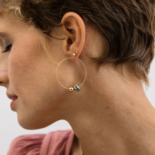 Rose Quartz Orbit Hoop Earrings