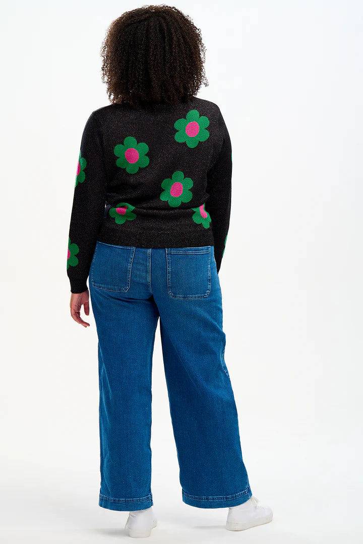 Black Sparkle Flower Rowena Sweater