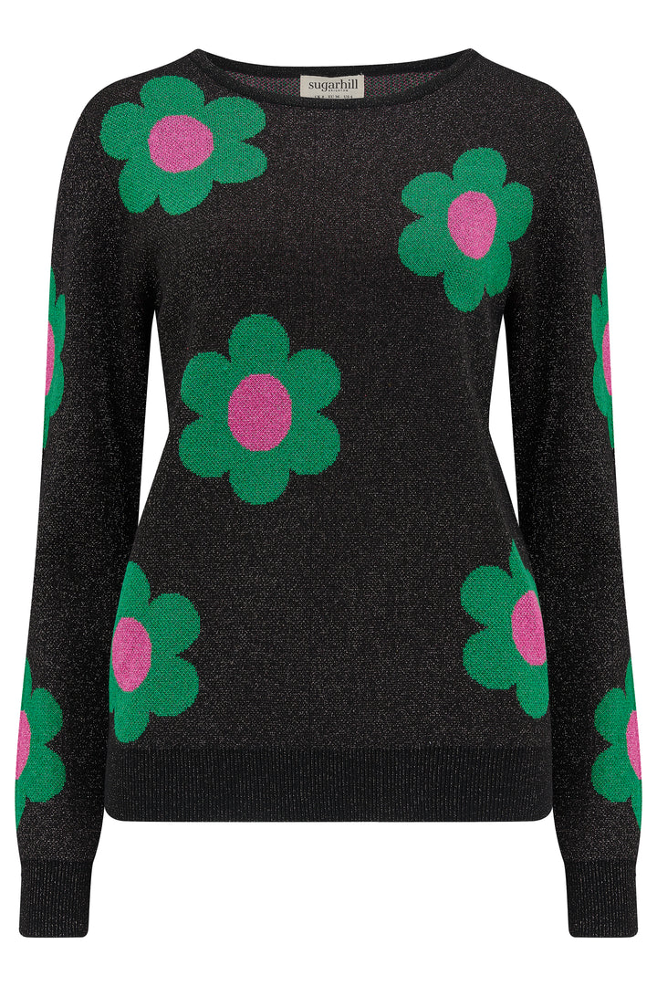 Black Sparkle Flower Rowena Sweater
