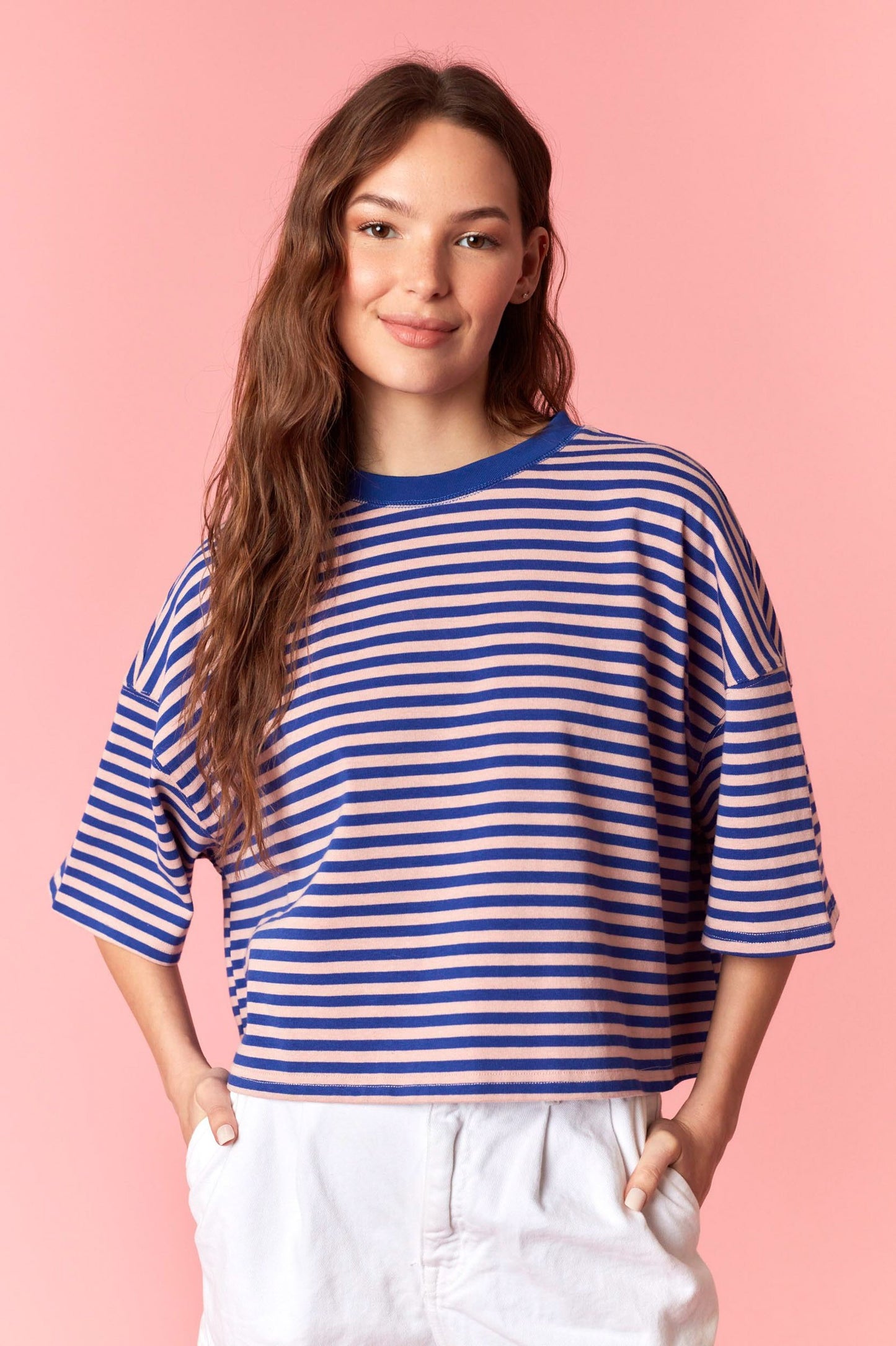 Royal & Light Pink Oversized Crop Top