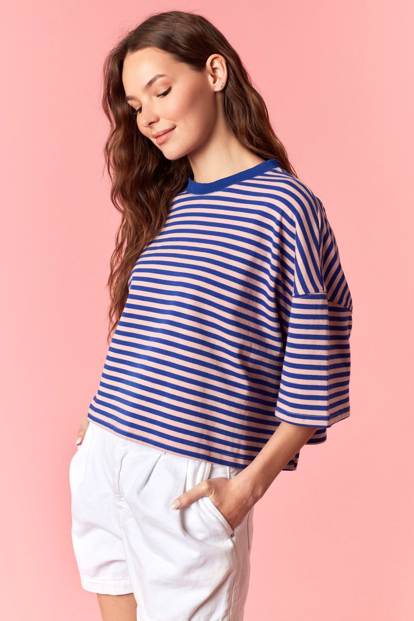 Royal & Light Pink Oversized Crop Top