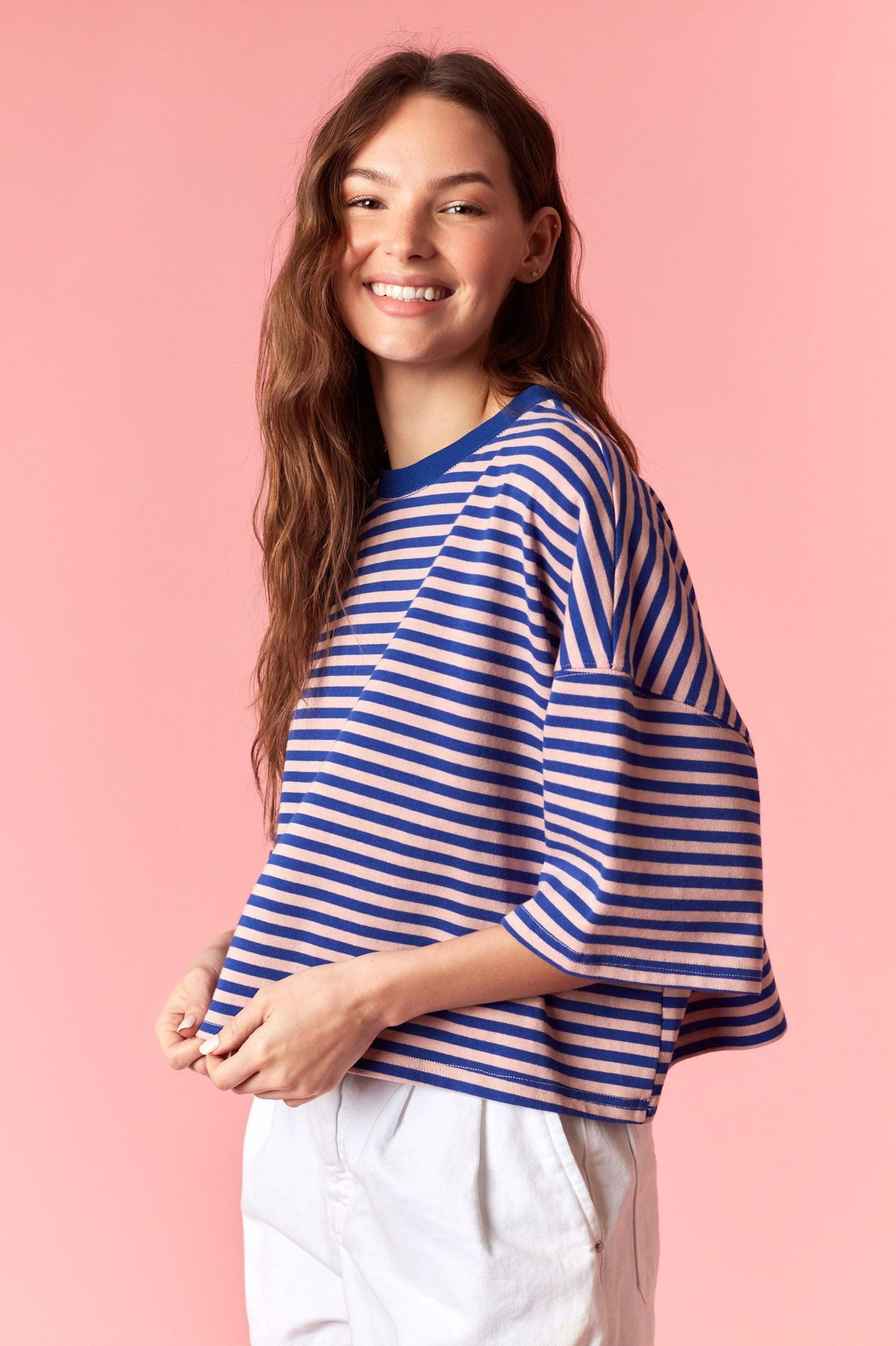 Royal & Light Pink Oversized Crop Top