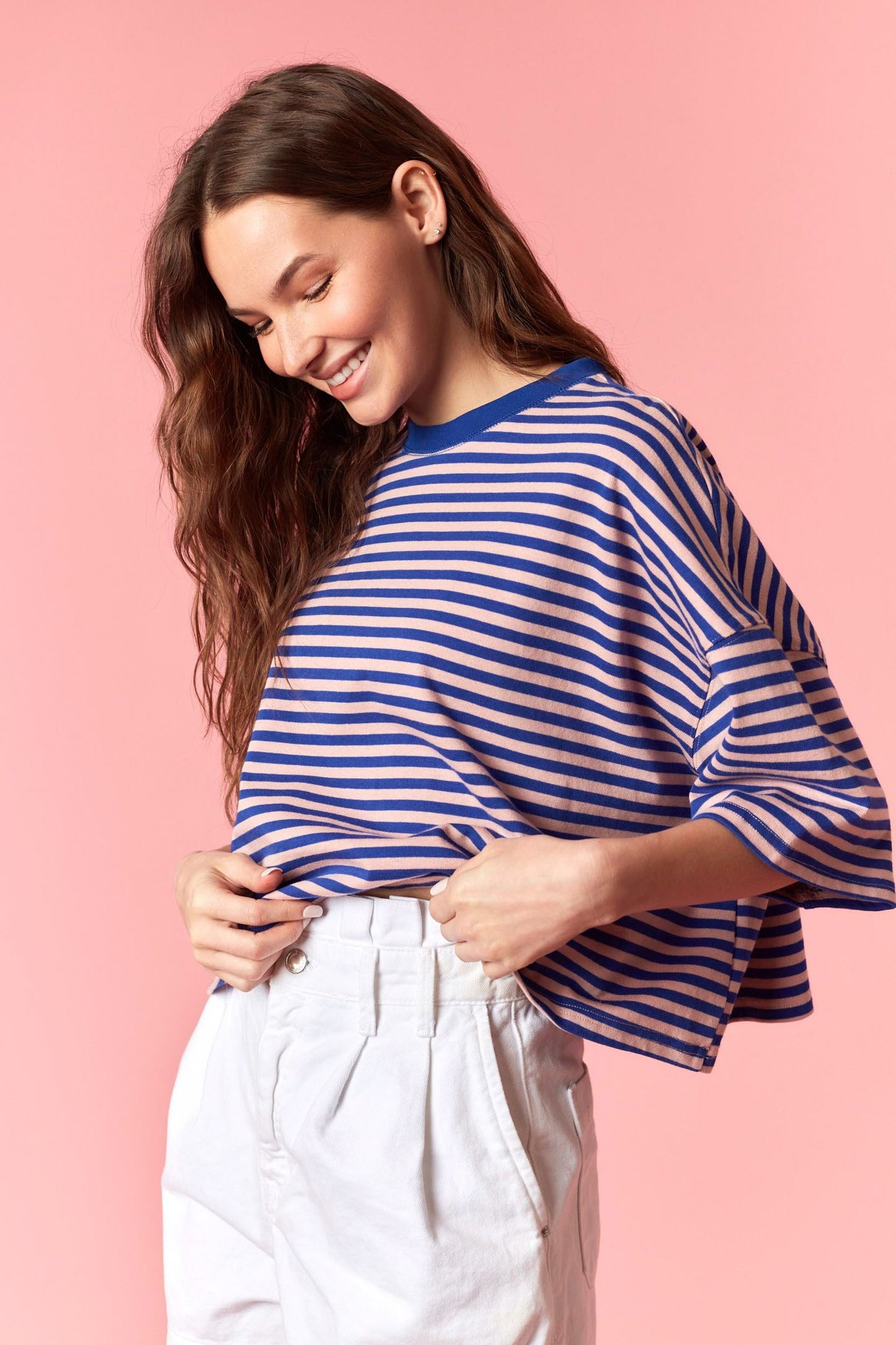 Royal & Light Pink Oversized Crop Top