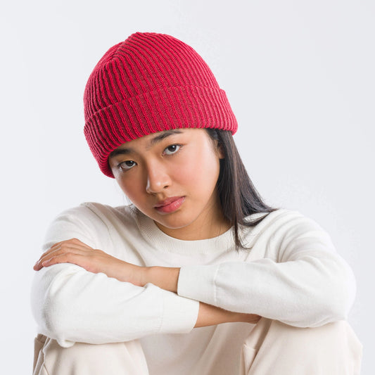 Ruby Red Simple Rib Knit Beanie