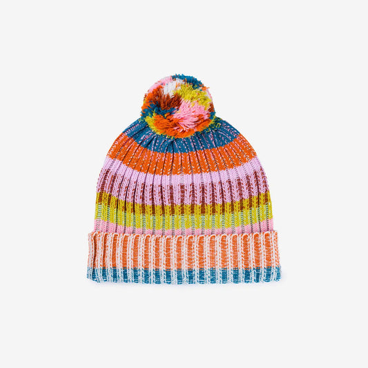 Rust Lilac Mosaic Stripe Pom Beanie