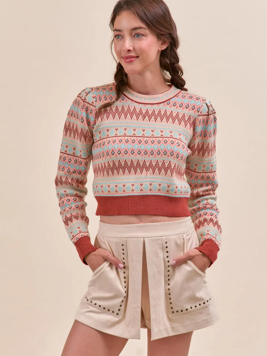 Sand & Aqua Fair Isle Cropped Sweater