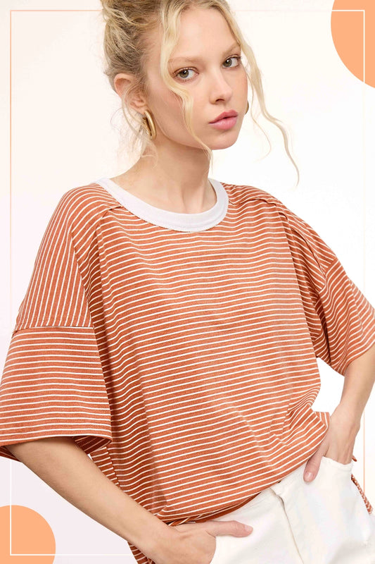 Sandstone Dropped Shoulder Striped Tee