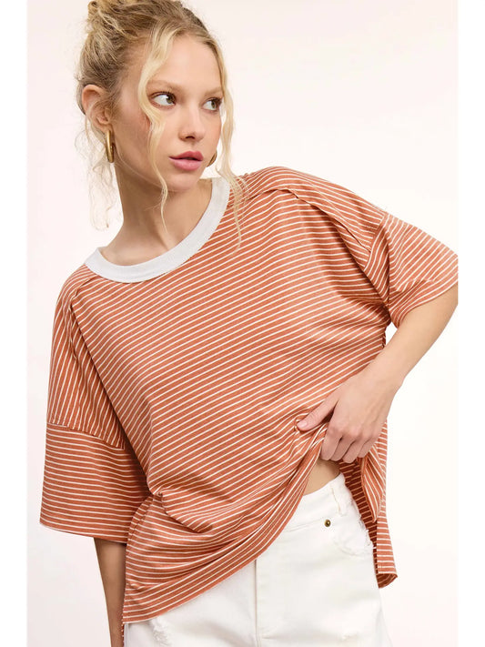 Sandstone Dropped Shoulder Striped Tee