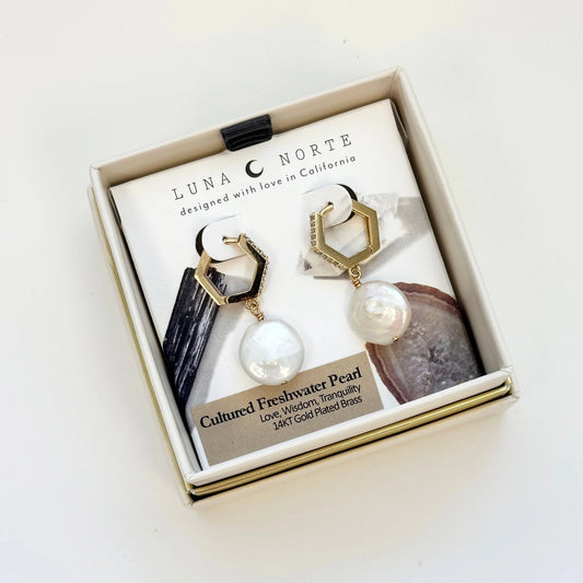 Seaborn Coin Pearl Cz Huggie Earring
