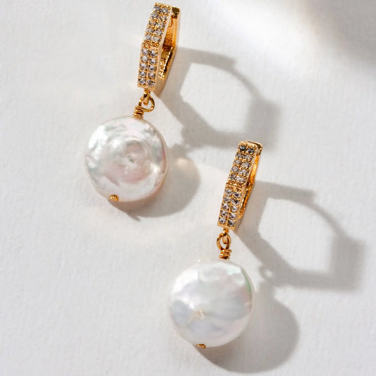 Seaborn Coin Pearl Cz Huggie Earring