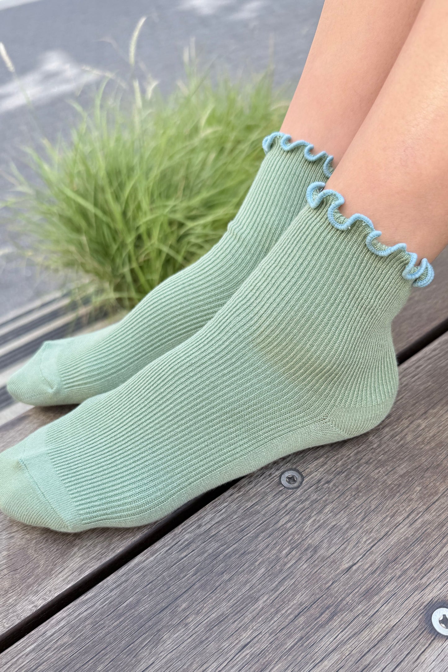 Seaglass/Powder Blue Ruffled Socks by Noble X Le Bon Shoppe