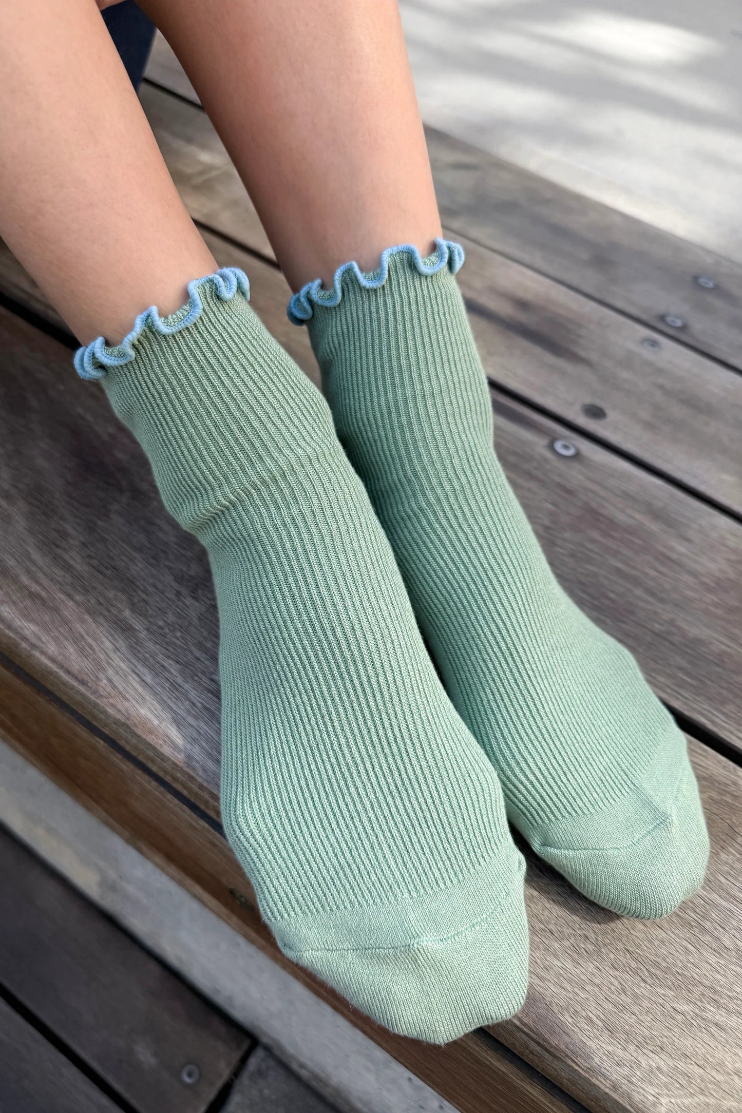 Seaglass/Powder Blue Ruffled Socks by Noble X Le Bon Shoppe