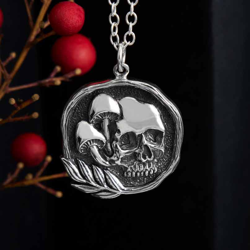 Skull & Mushroom Charm Necklace