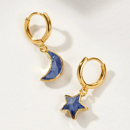 Sky Gazing Mismatched Hoop Earrings- Sapphire