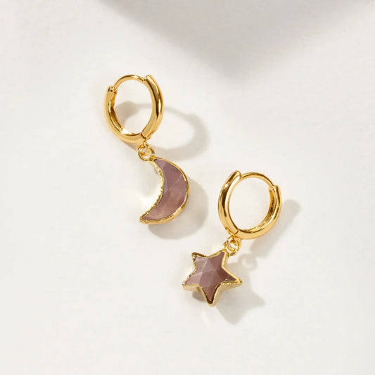 Sky Gazing Mismatched Hoop Earrings- "Coffee" Moonstone