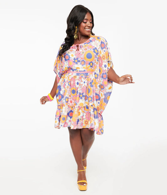 Pink & Purple Mod Floral Mini Caftan