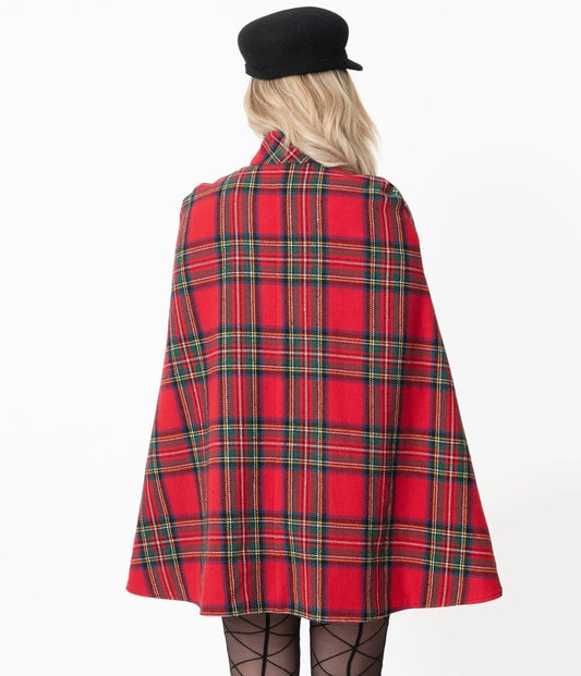 Red Plaid Savile Row Cape Coat