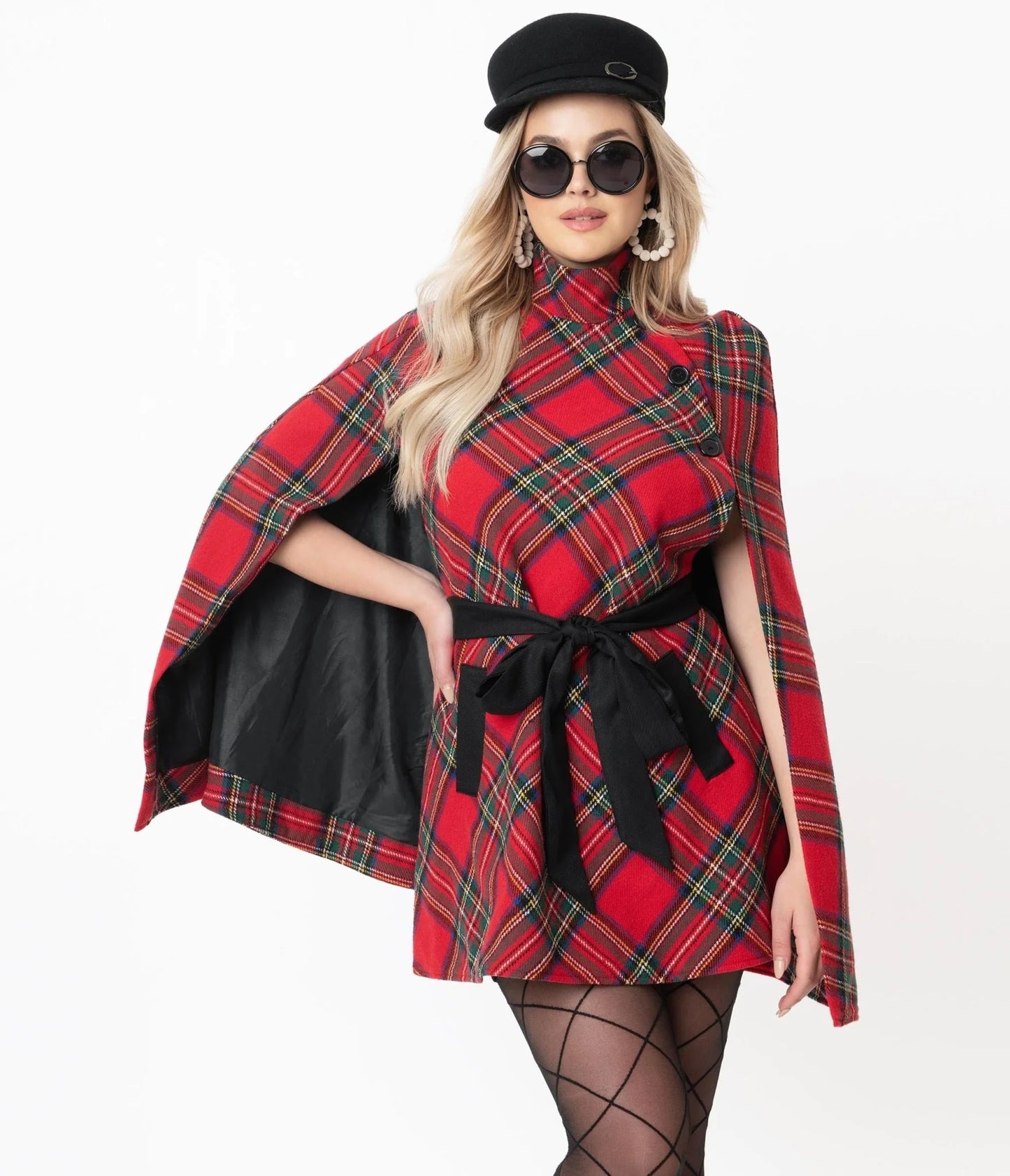 Red Plaid Savile Row Cape Coat