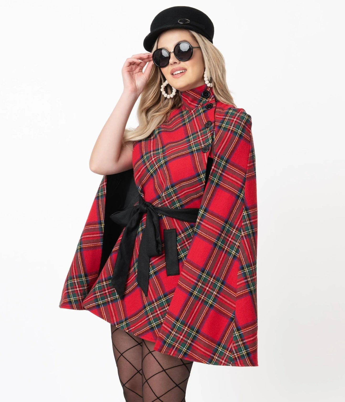 Red Plaid Savile Row Cape Coat