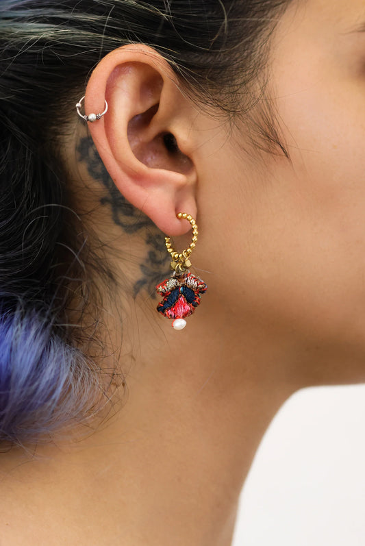 Zara Small Hoop Earrings Embroidered Garden
