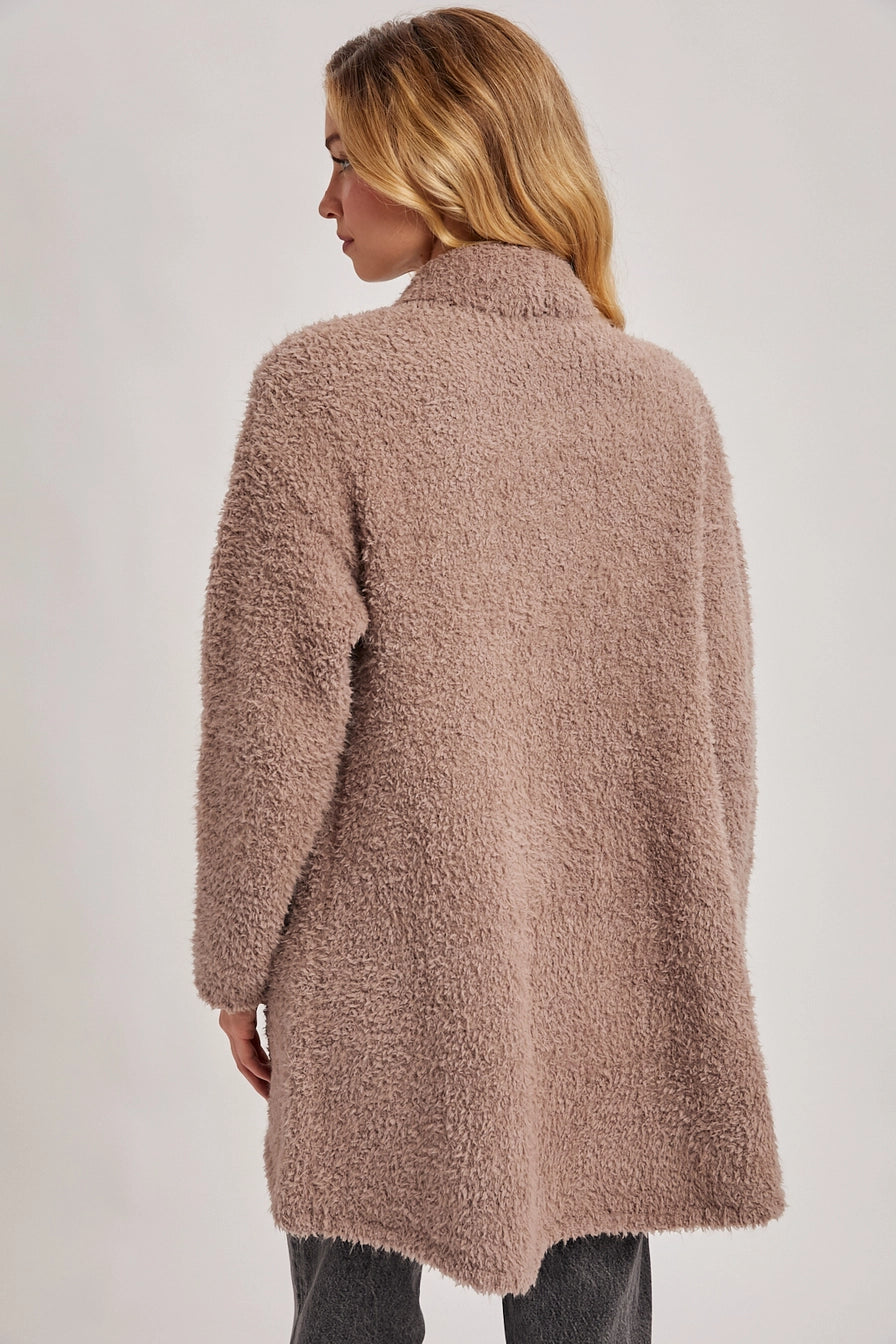 Mushroom Soft Fuzzy Drape Front Cardigan