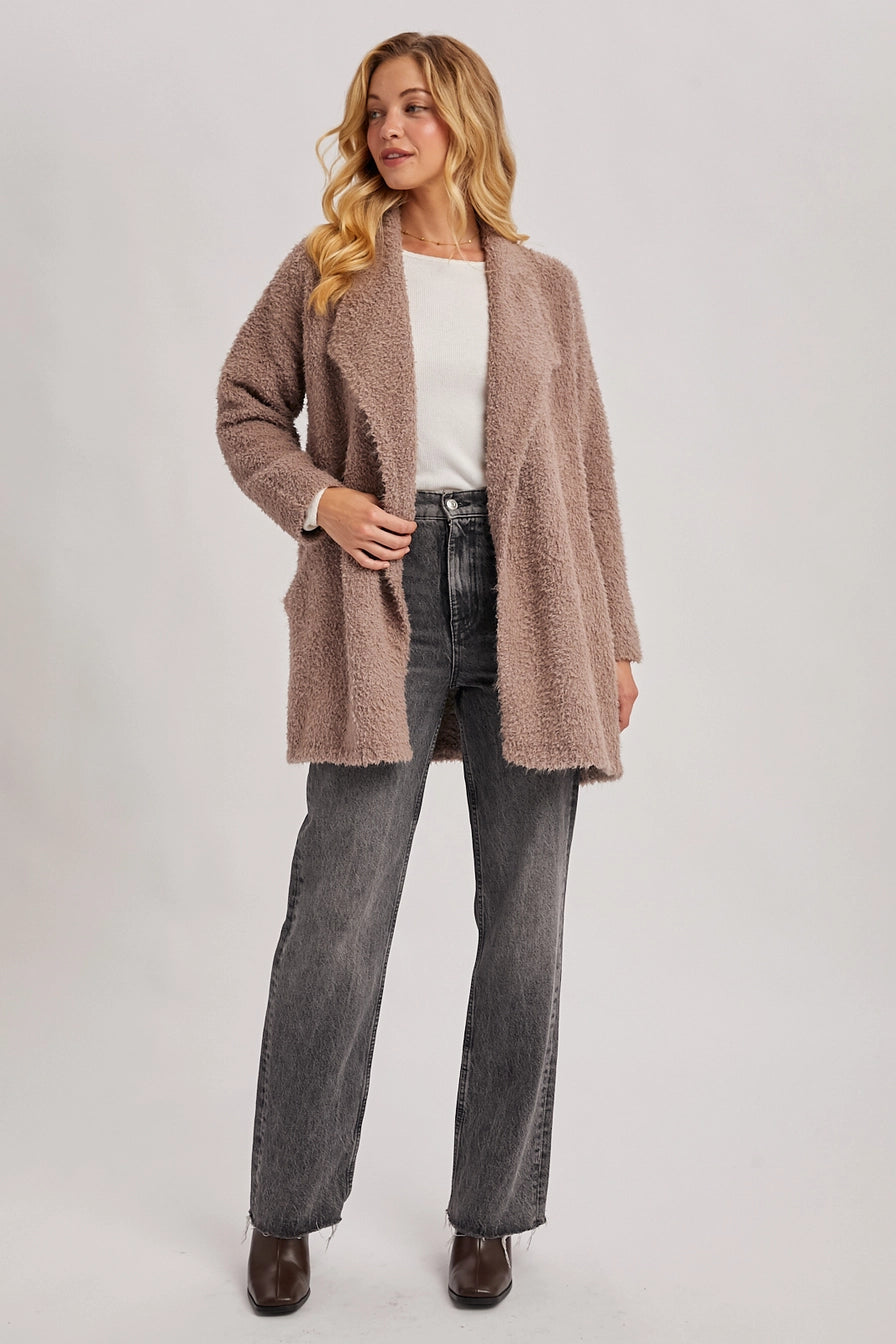 Mushroom Soft Fuzzy Drape Front Cardigan