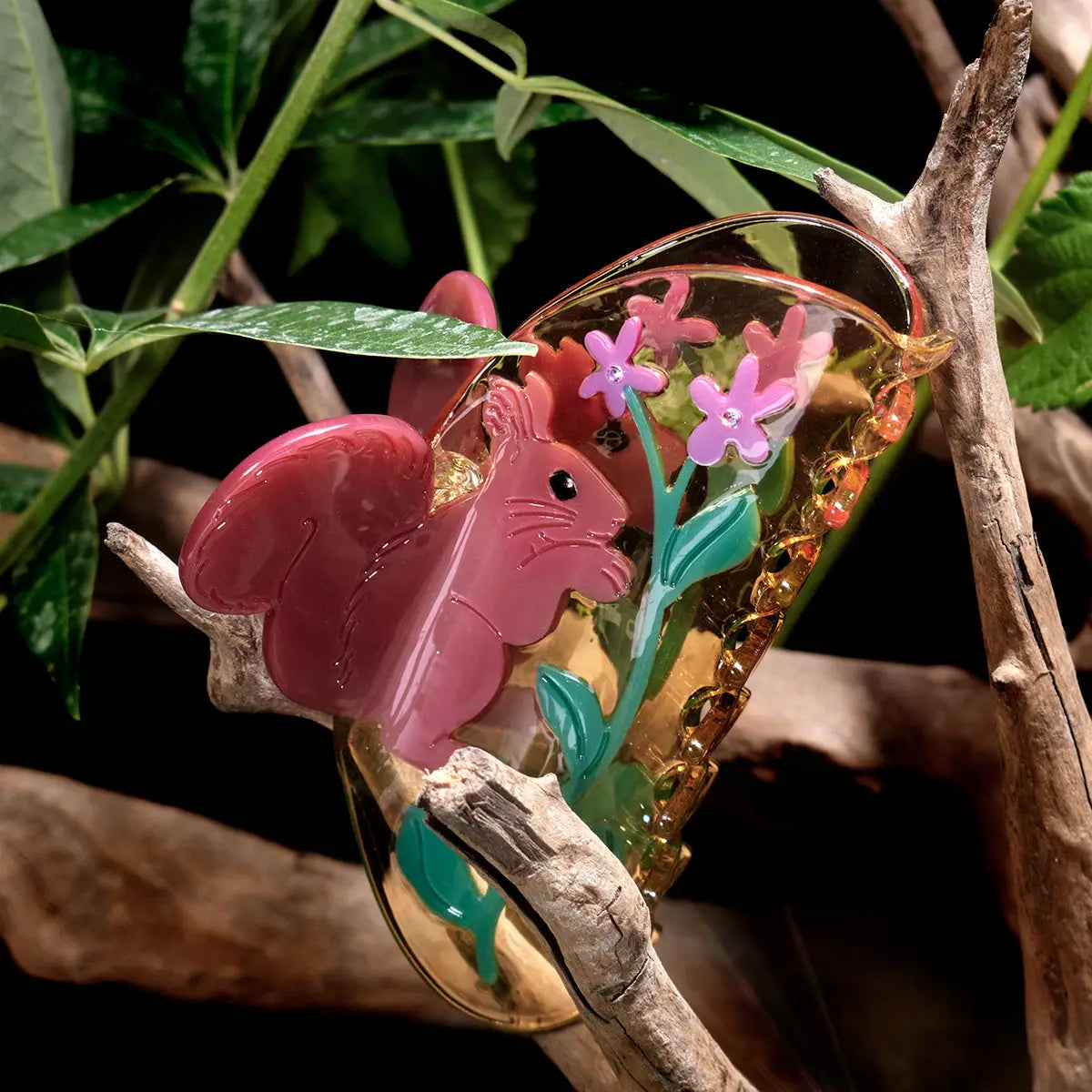 Squirrel with Violet Flower Hair Claw