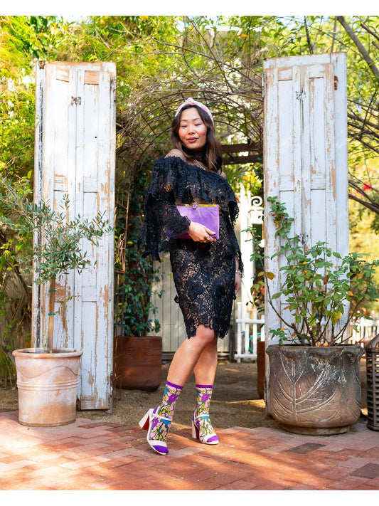 Stain Glass Floral Sheer Crew Socks