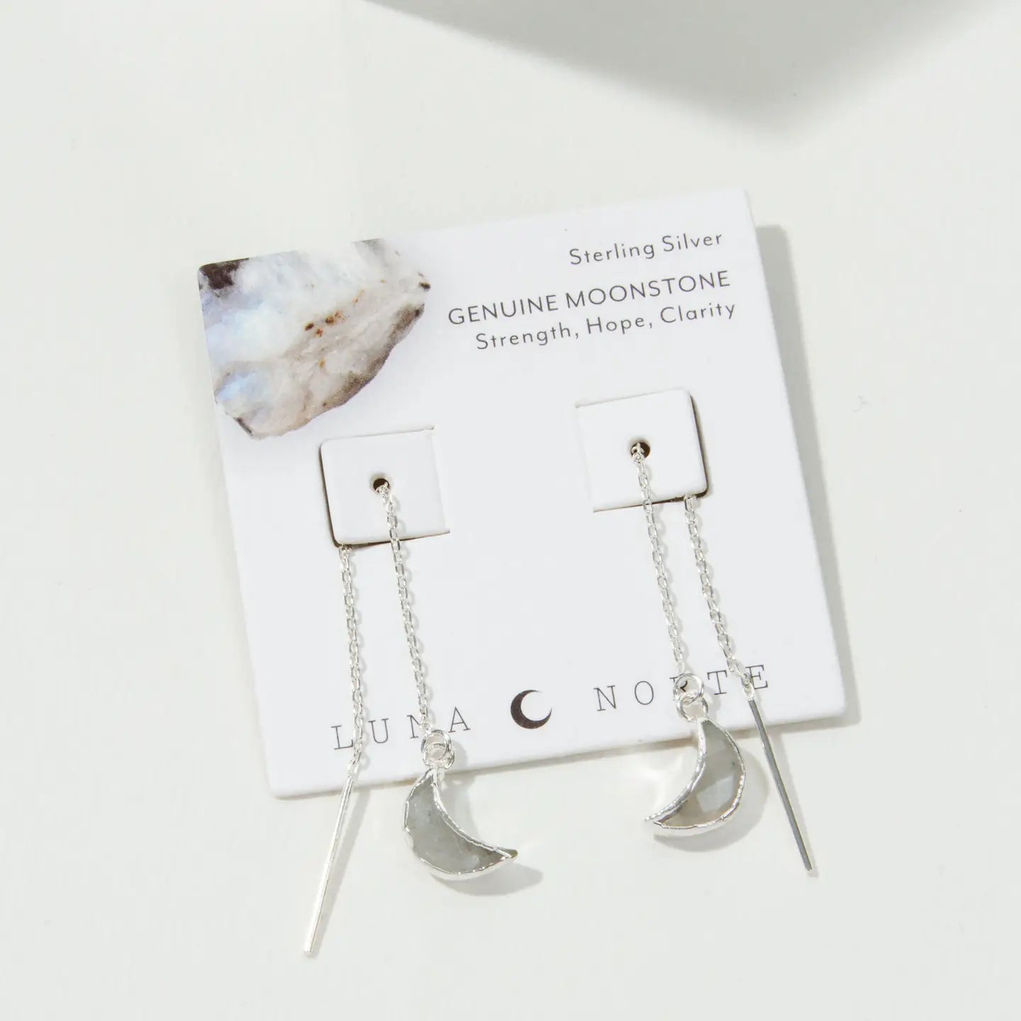 Sterling Silver Moonstone Eclipse Threader Earrings